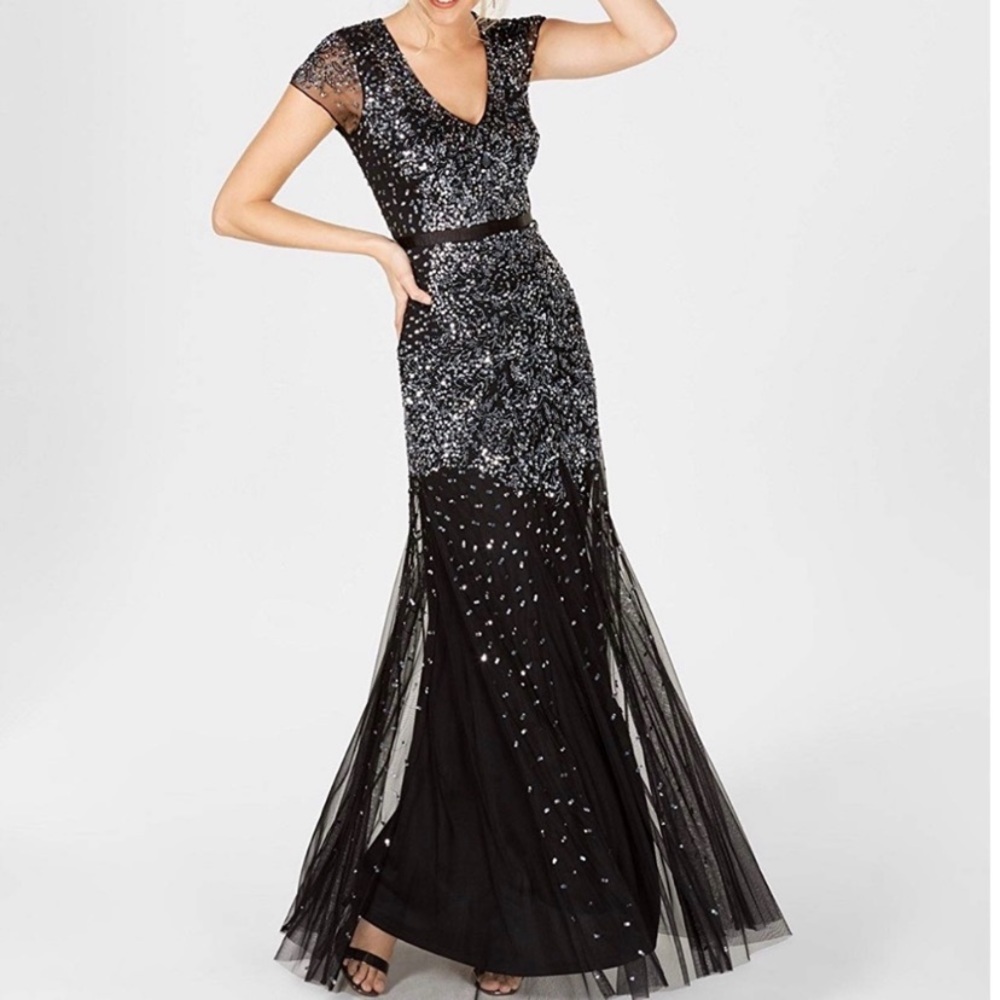 Adrianna Papell Plus size beaded cap sleeves gown - Picture 5 of 13
